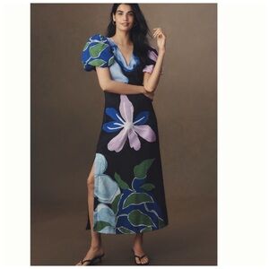 NWT Anthropologie Puff Sleeve A-Line Floral Maxi Dress XS